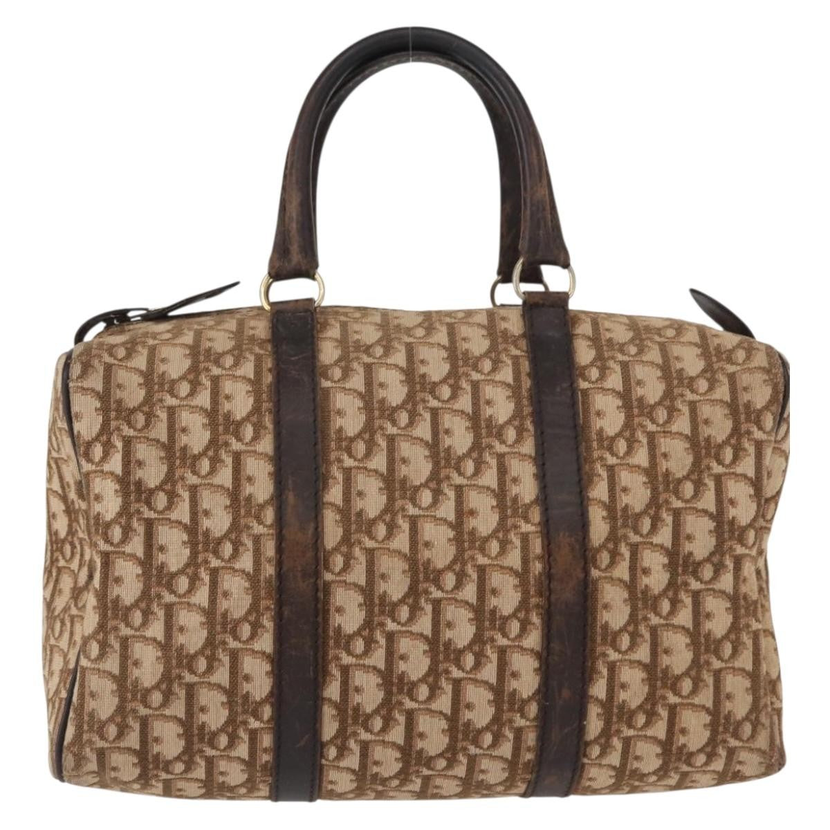 Dior Christian Dior Trotter Canvas Hand Bag Brown Gold Authentic ka627