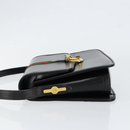 Gucci GUCCI Web Sherry Line Shoulder Bag Leather Black Gold Authentic SW1764