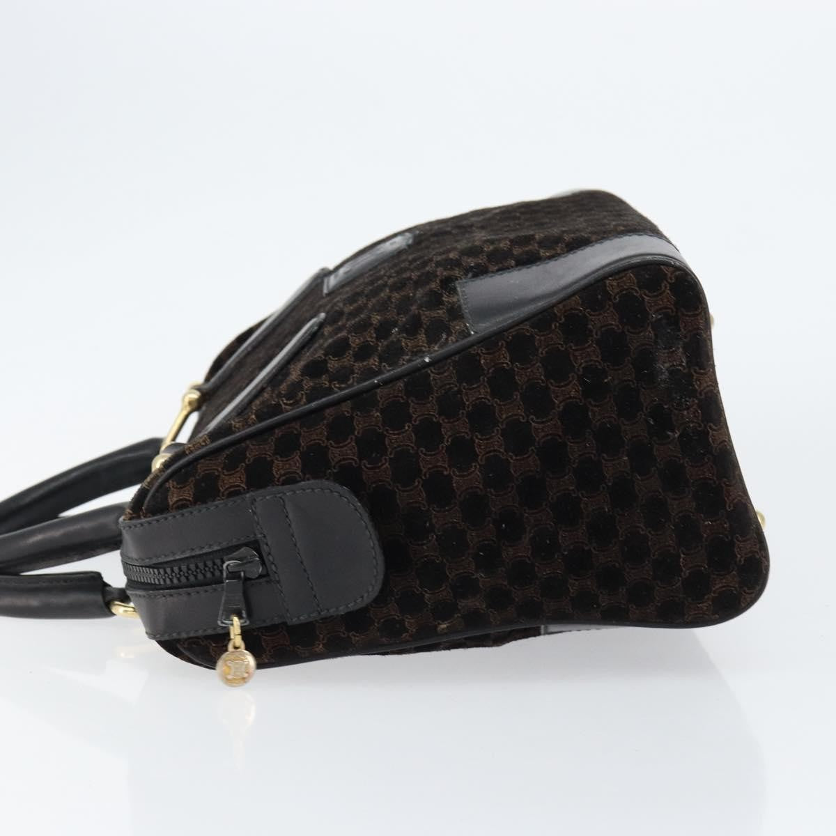 Celine CELINE Macadam Canvas Hand Bag Suede Black Gold Authentic ep11623