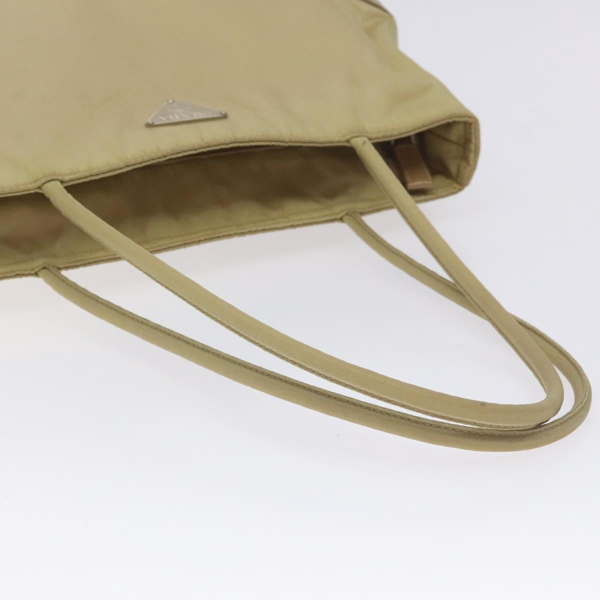 Prada PRADA Tote Bag Nylon Leather Beige Silver Authentic 129939