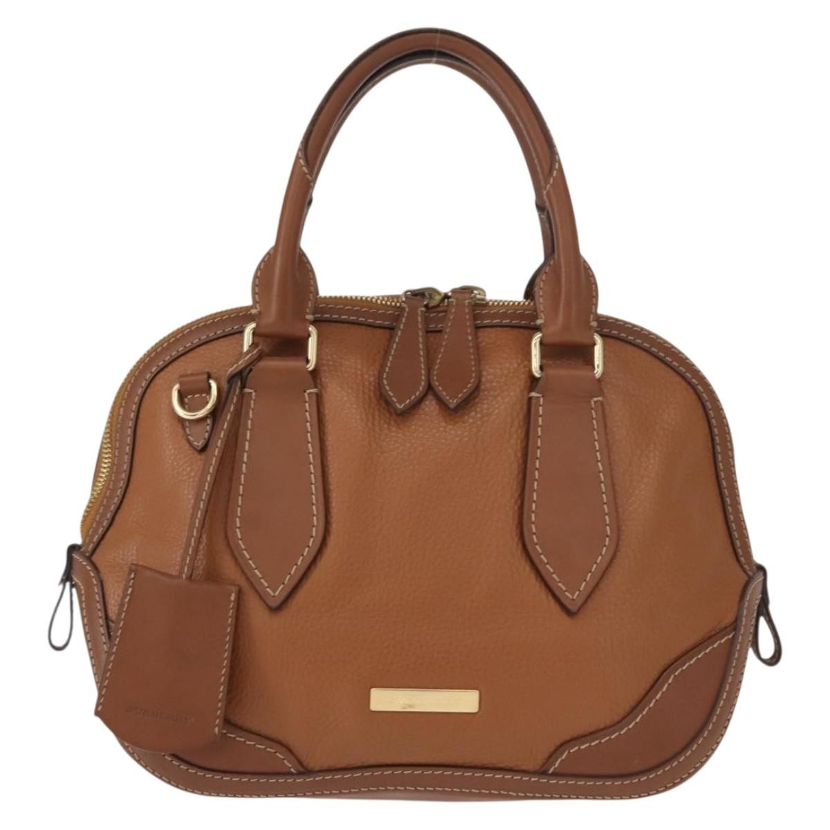 Burberry BURBERRY Hand Bag Leather Brown Gold Authentic ep11577