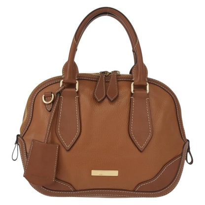 Burberry BURBERRY Hand Bag Leather Brown Gold Authentic ep11577