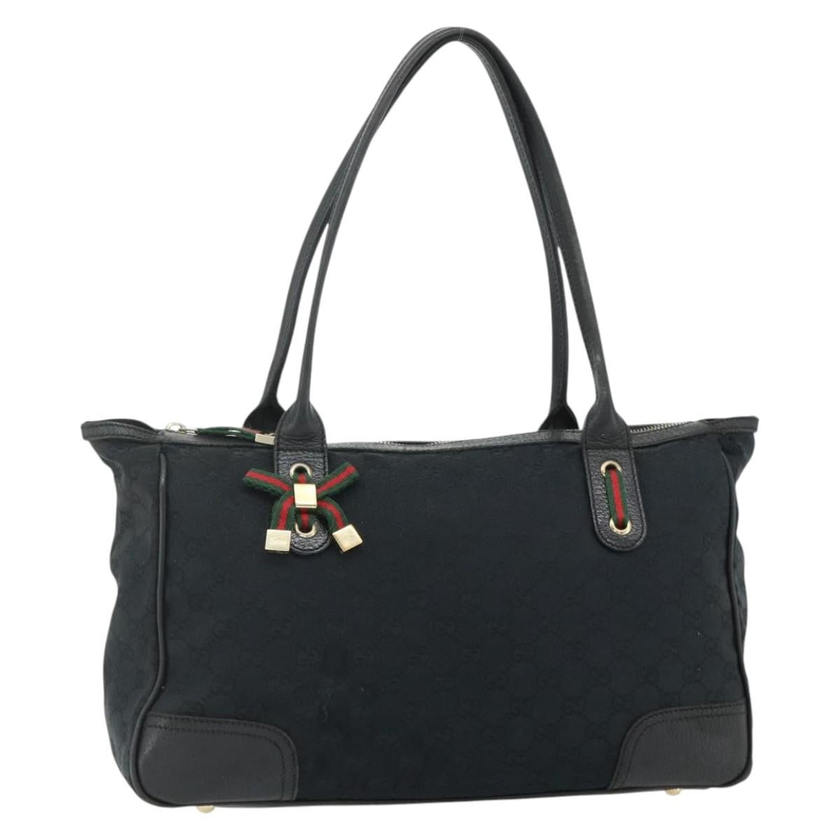 Gucci GUCCI GG Canvas Web Sherry Line Hand Bag Black Gold Red 177052 Authentic mr2358