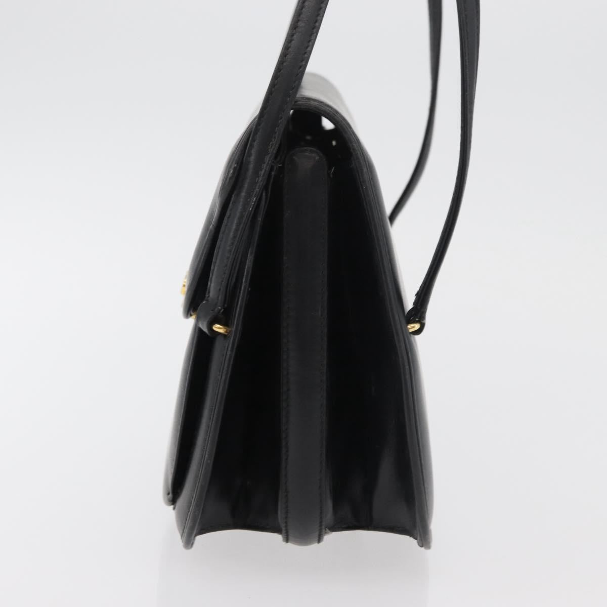Gucci GUCCI Hand Bag Leather Black Gold Authentic ep14155