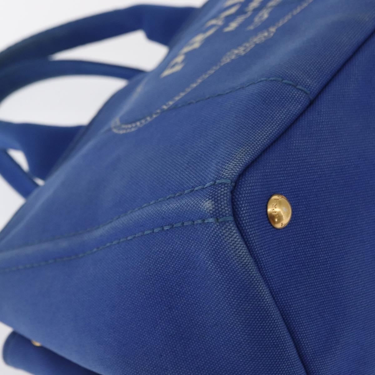 Prada PRADA Canapa MM Hand Bag Canvas Blue Gold Authentic 162140