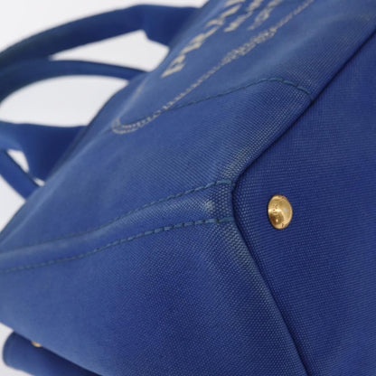 Prada PRADA Canapa MM Hand Bag Canvas Blue Gold Authentic 162140