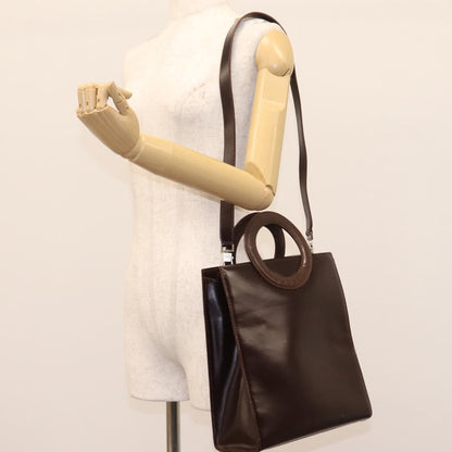 Celine CELINE Hand Bag Leather 2way Dark Brown Gold Authentic 124296