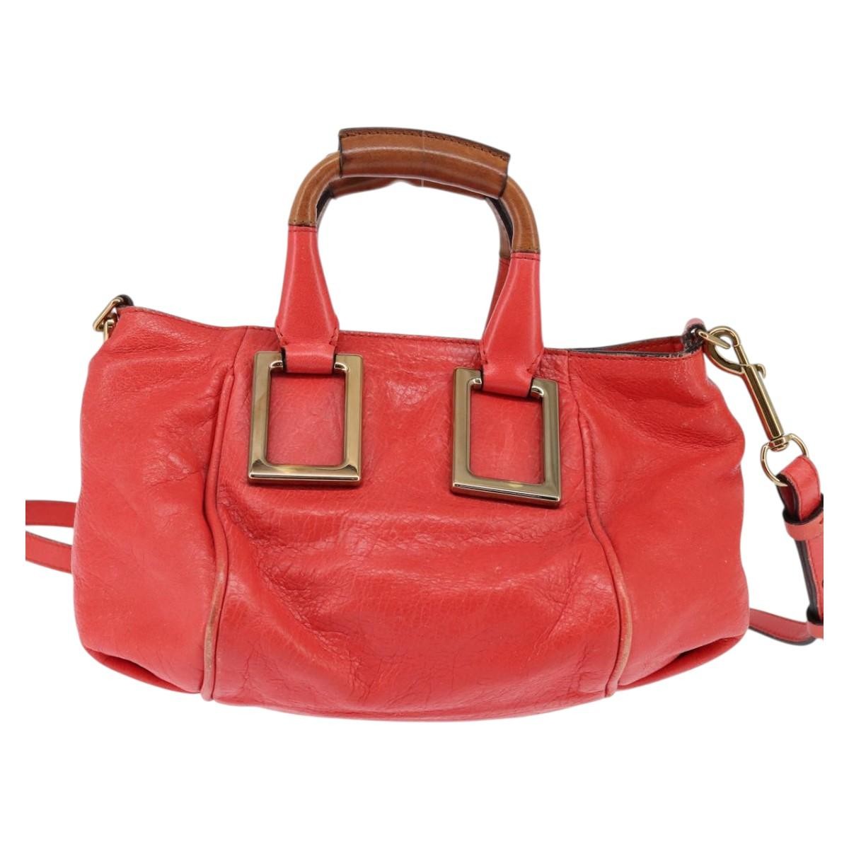 Chloé Chloé Chloe Etel Hand Bag Leather 2way Red Gold Authentic th6324