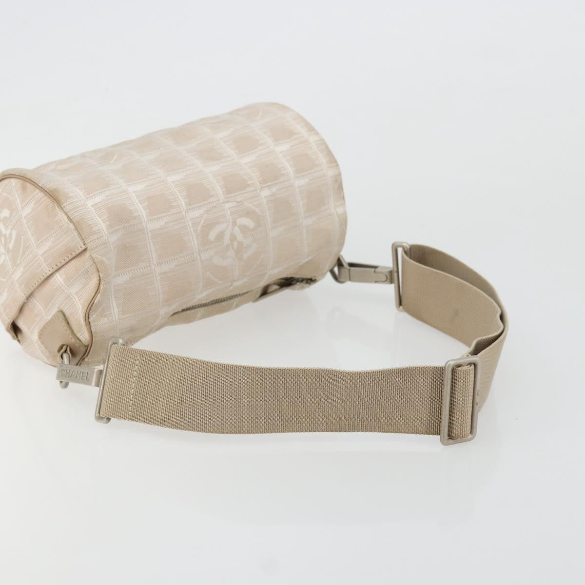 Chanel CHANEL New Travel Line Shoulder Bag Nylon Beige Silver CC Authentic BA12317