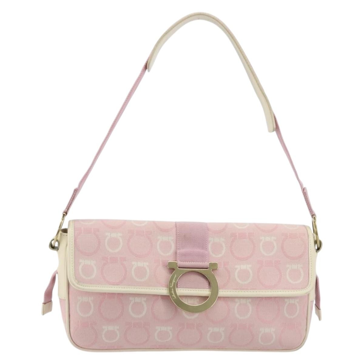 Salvatore Ferragamo Salvatore Ferragamo Gancini Shoulder Bag Canvas Pink Gold Authentic BA12412
