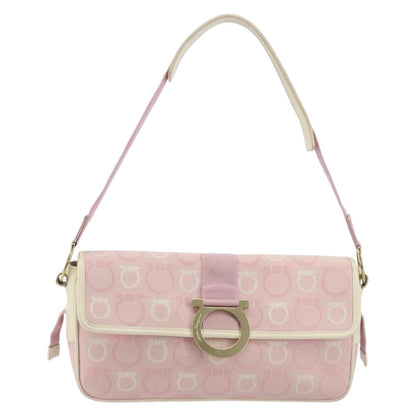 Salvatore Ferragamo Salvatore Ferragamo Gancini Shoulder Bag Canvas Pink Gold Authentic BA12412