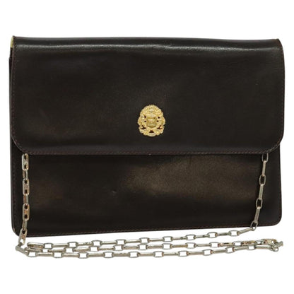 Celine CELINE Chain Shoulder Bag Leather Brown Gold Authentic BA2445