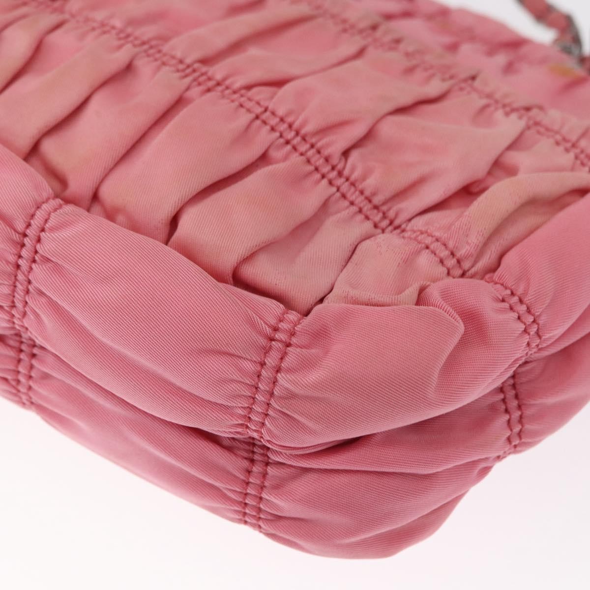 Prada PRADA Gathered Chain Shoulder Bag Nylon Pink Silver Authentic 161419