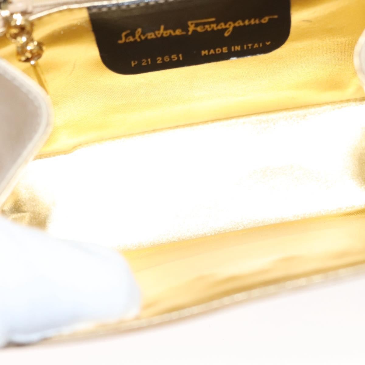 Salvatore Ferragamo Salvatore Ferragamo Vala Hand Bag Satin Beige Gold Authentic BA2675