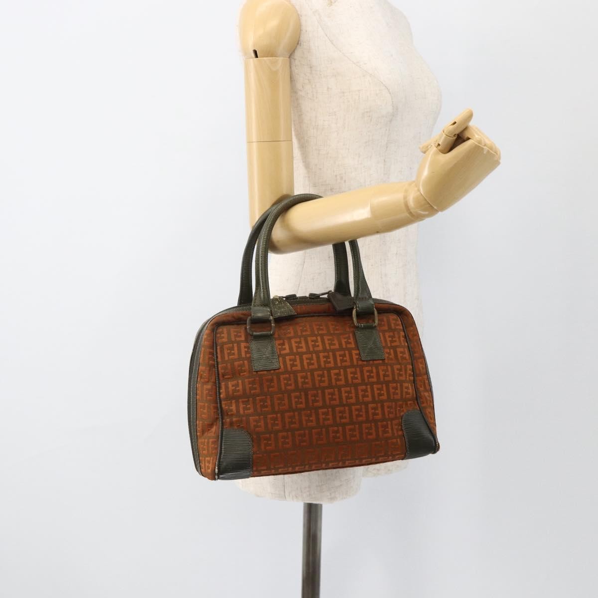 Fendi FENDI Zucchino Canvas Hand Bag Brown Authentic 175160