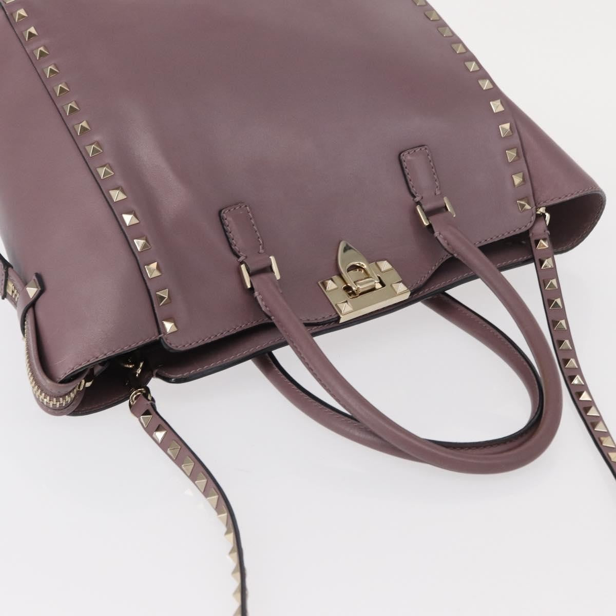 Valentino VALENTINO Studs Hand Bag Leather 2way Purple Gold Authentic gh1289