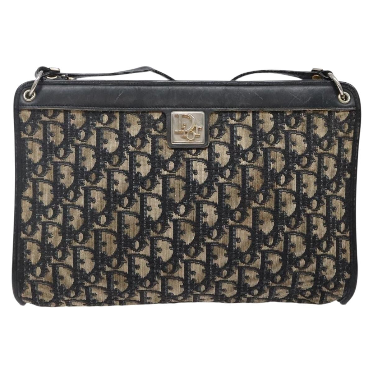Dior Christian Dior Trotter Canvas Shoulder Bag Navy Gold Authentic 141525