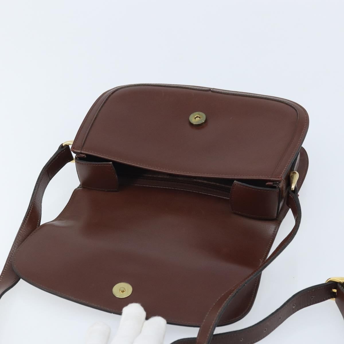 Celine CELINE Shoulder Bag Leather Brown Gold Authentic YKZ128