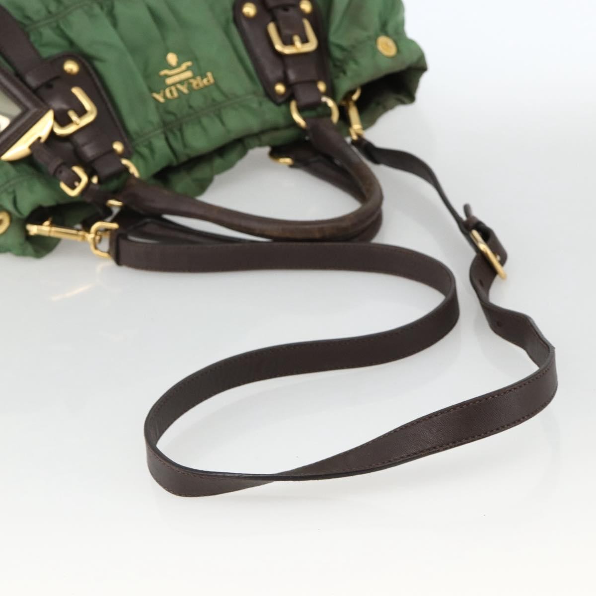 Prada PRADA Hand Bag Nylon 2way Green Gold Authentic YKZ1101