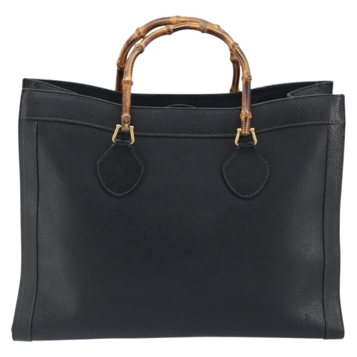 Gucci GUCCI Bamboo Tote Bag Leather Black Gold 002 1186 0259 Authentic 174576
