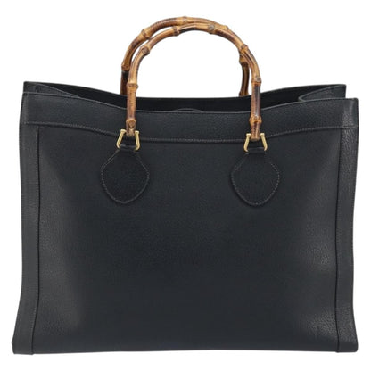 Gucci GUCCI Bamboo Tote Bag Leather Black Gold 002 1186 0259 Authentic 174576