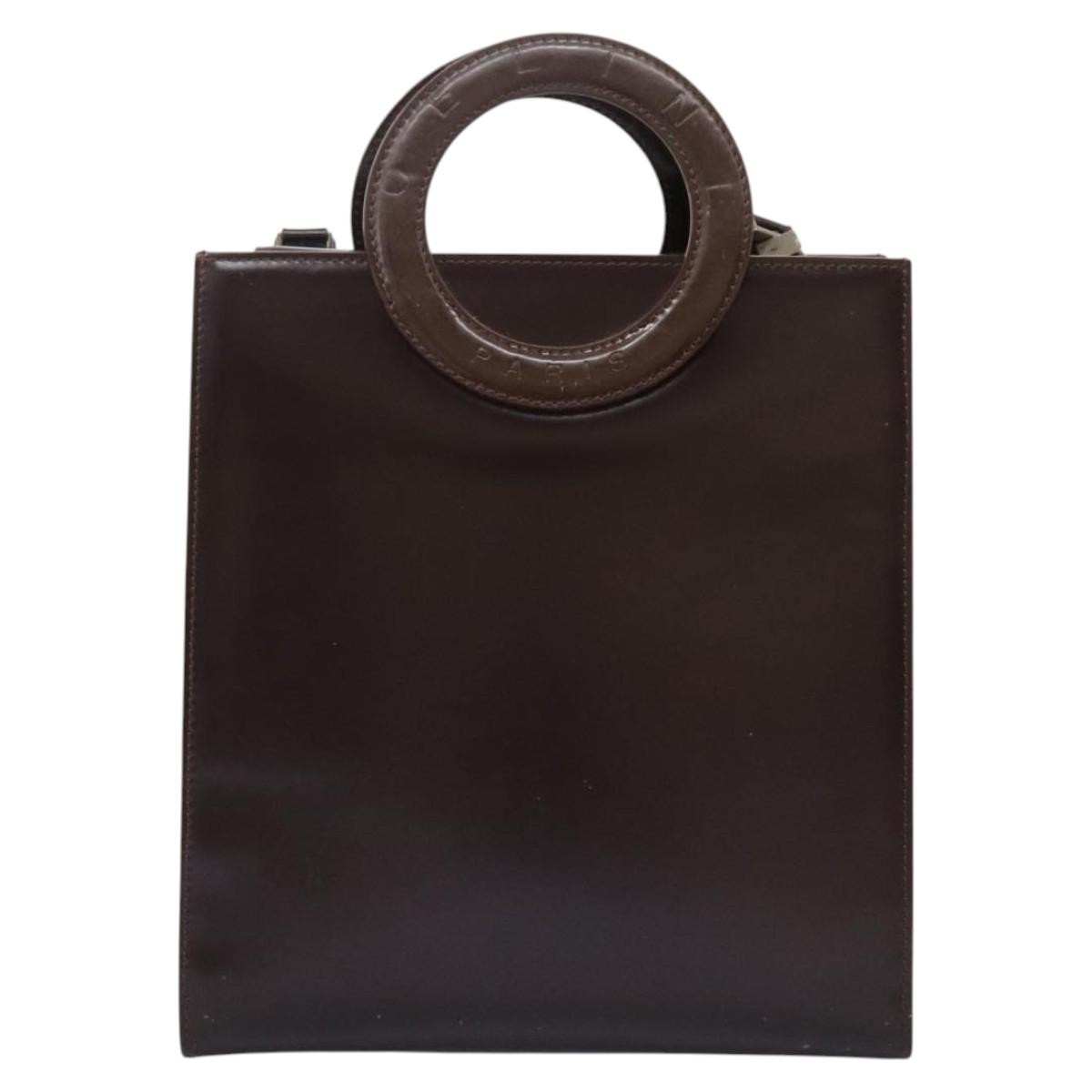 Celine CELINE Hand Bag Leather 2way Dark Brown Gold Authentic 124296
