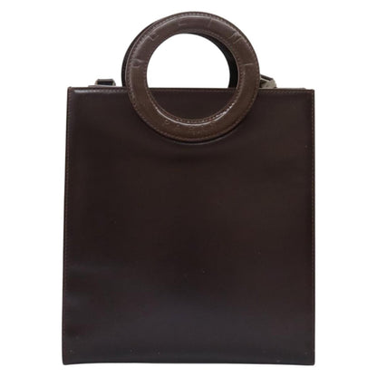 Celine CELINE Hand Bag Leather 2way Dark Brown Gold Authentic 124296