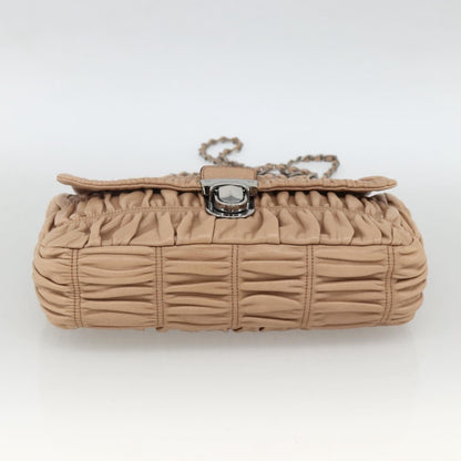 Prada PRADA Chain Shoulder Bag Leather Beige Silver Authentic BSZ397