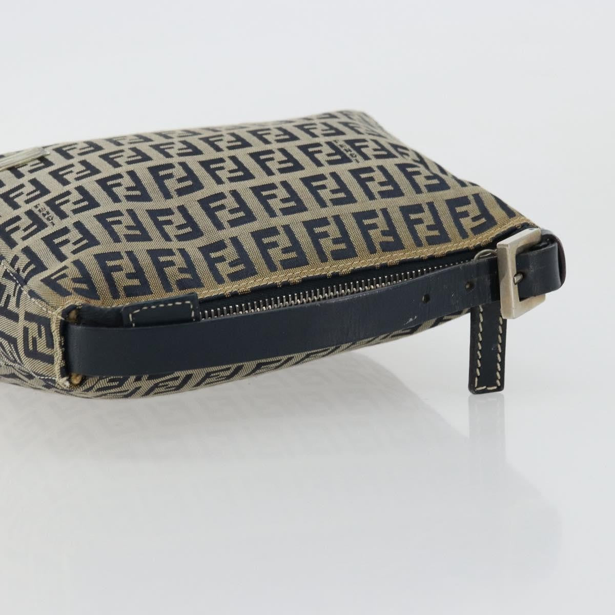 Fendi FENDI Zucchino Canvas Hand Pouch Bag Navy Silver Authentic 177481