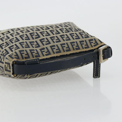 Fendi FENDI Zucchino Canvas Hand Pouch Bag Navy Silver Authentic 177481