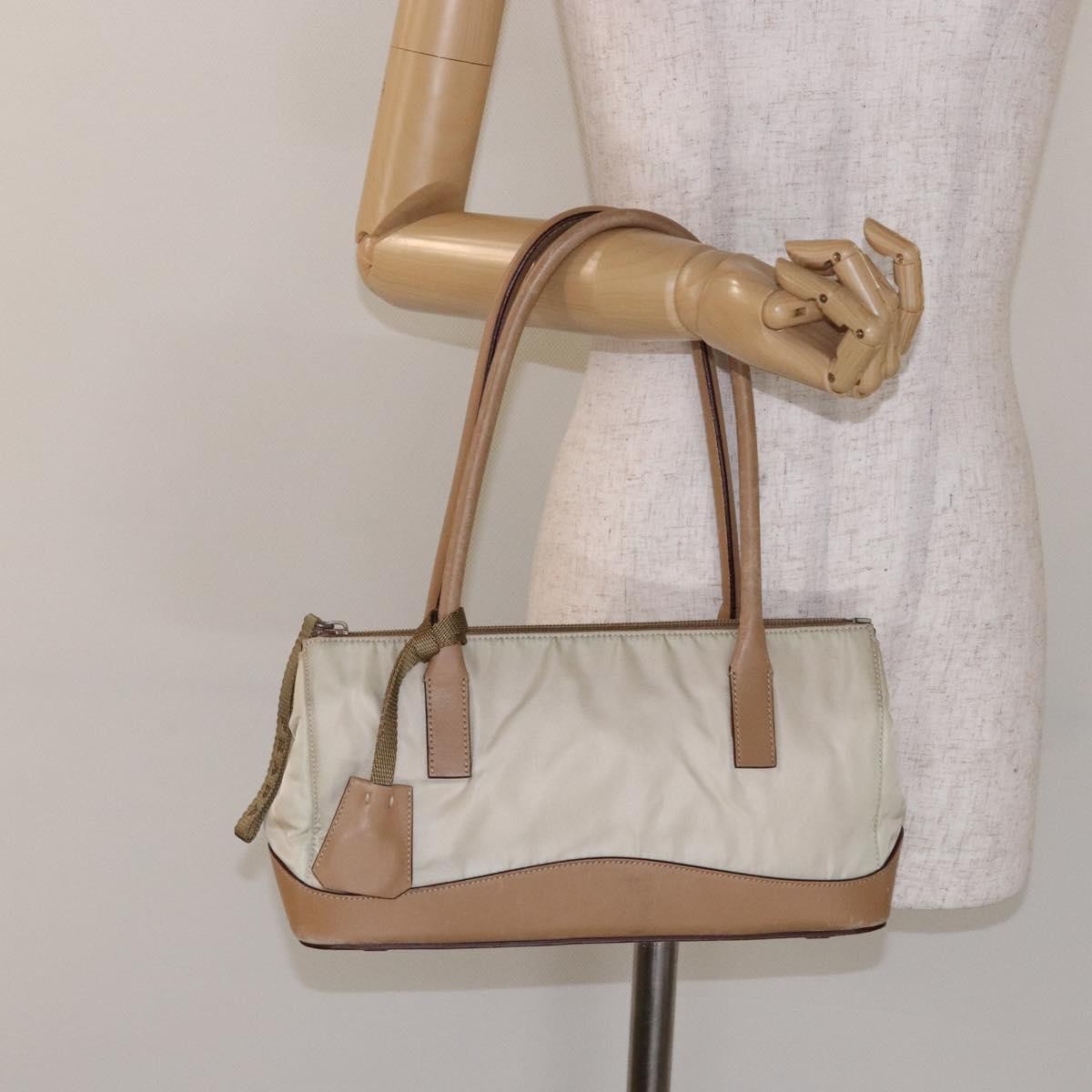 Prada PRADA Shoulder Bag Nylon Leather Beige Authentic bs29050
