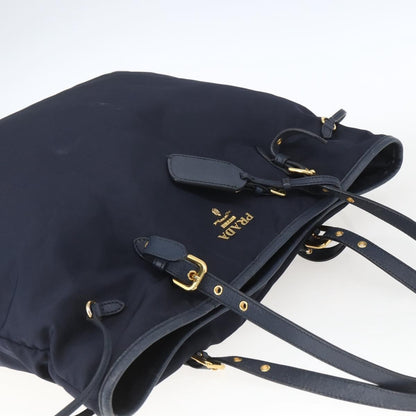 Prada PRADA Tote Bag Nylon Navy Gold Authentic 166304