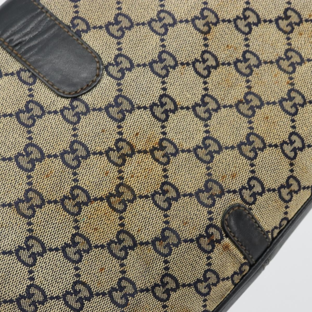 Gucci GUCCI GG Canvas Shoulder Bag Beige Navy Gold Authentic 92734