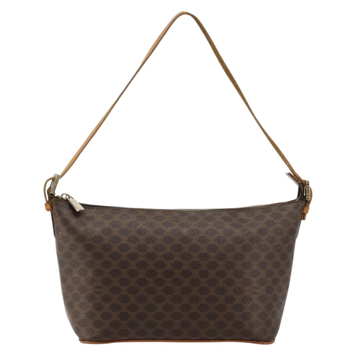 Celine CELINE Macadam Canvas Shoulder Bag PVC Leather Brown Gold Authentic bs34810