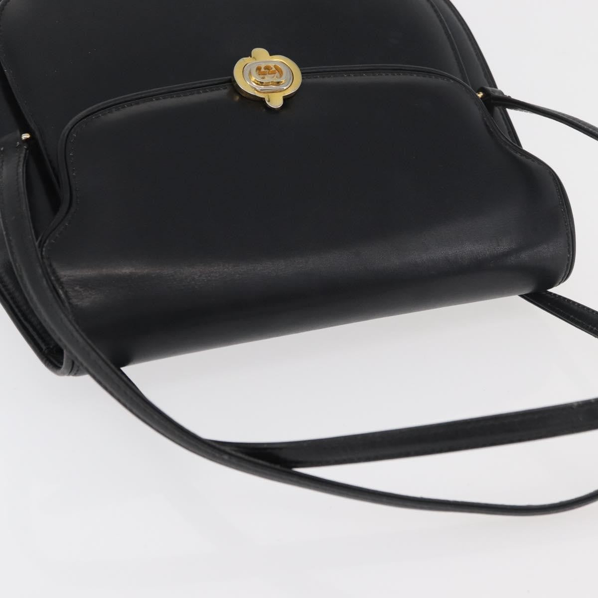 Gucci GUCCI Hand Bag Leather Black Gold Authentic ep14155