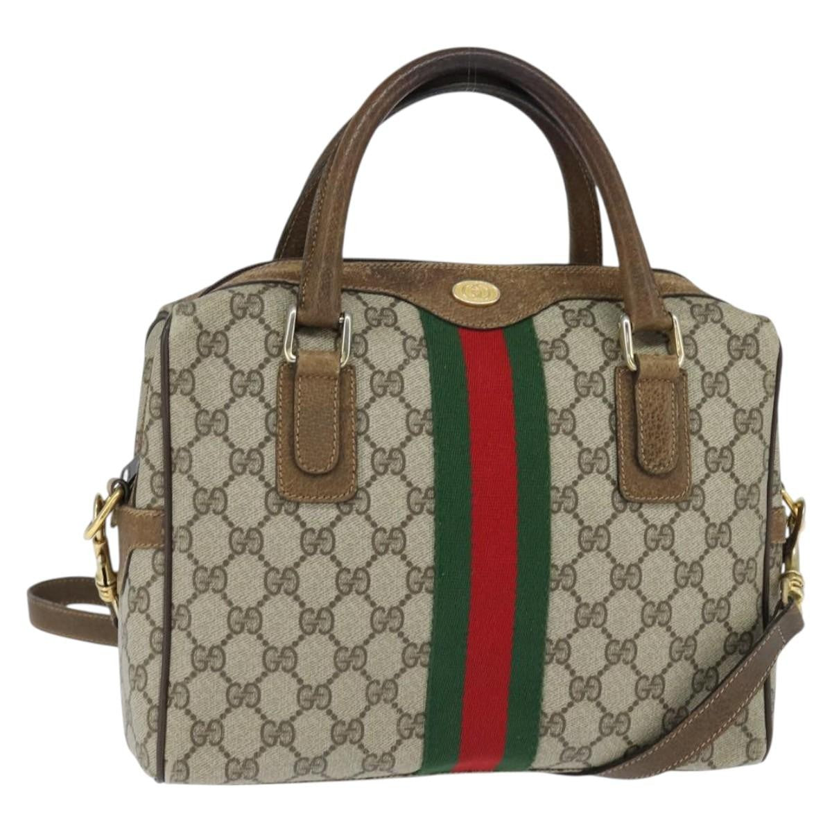 Gucci GUCCI GG Supreme Web Sherry Line Hand Bag PVC 2way Beige 67 02 3839 Authentic 148415