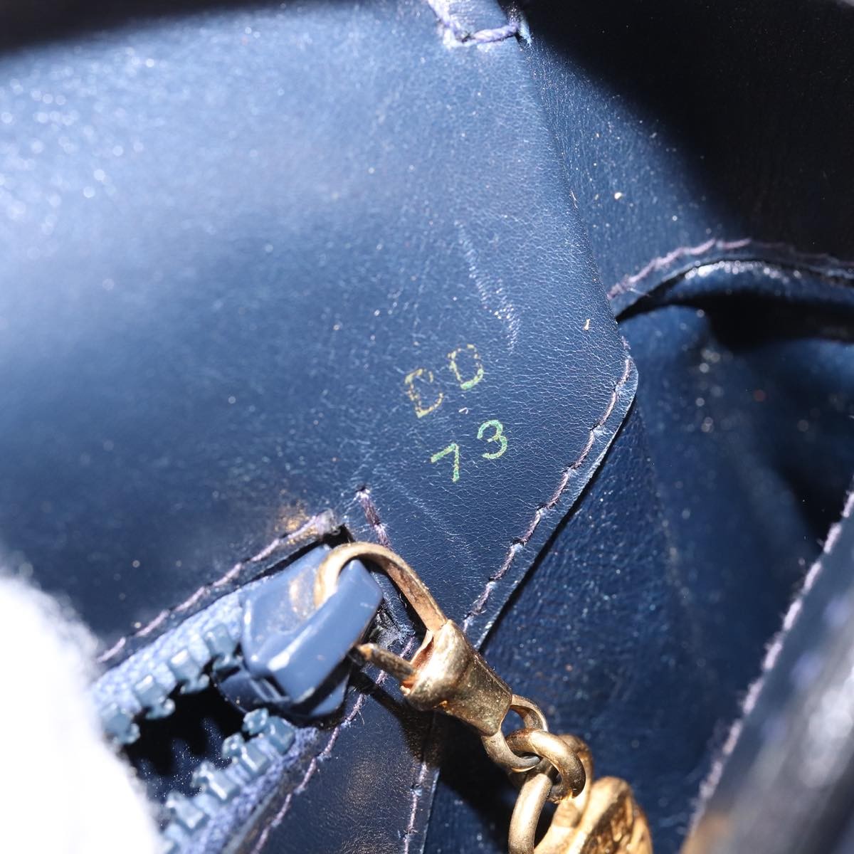 Gucci GUCCI Shoulder Bag Suede Navy Gold Authentic ep10549