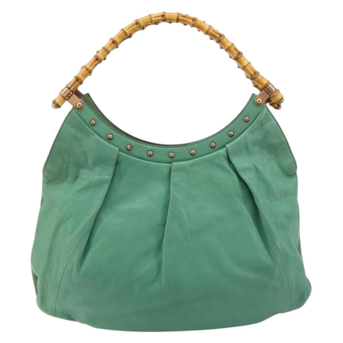 Gucci GUCCI Bamboo Shoulder Bag Leather Green Gold 124293 Authentic 180305A