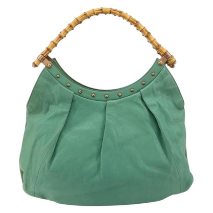 Gucci GUCCI Bamboo Shoulder Bag Leather Green Gold 124293 Authentic 180305A