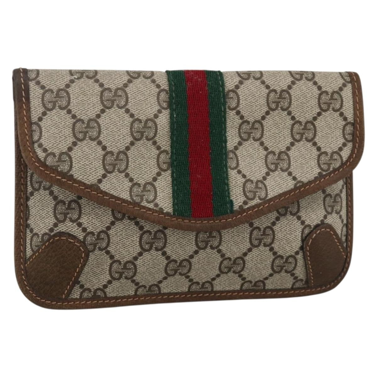 Gucci GUCCI GG Supreme Web Sherry Line Clutch Bag PVC Beige Authentic 174212