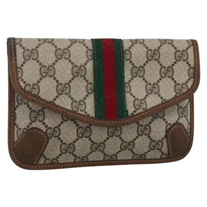 Gucci GUCCI GG Supreme Web Sherry Line Clutch Bag PVC Beige Authentic 174212