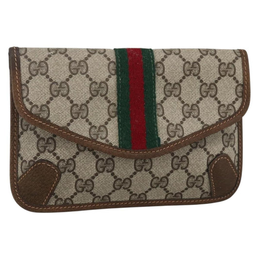 Gucci GUCCI GG Supreme Web Sherry Line Clutch Bag PVC Beige Authentic 174212