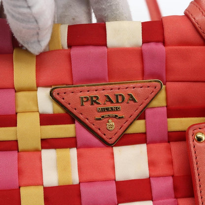 Prada PRADA Hand Bag Nylon 2way Red Gold Authentic 164691