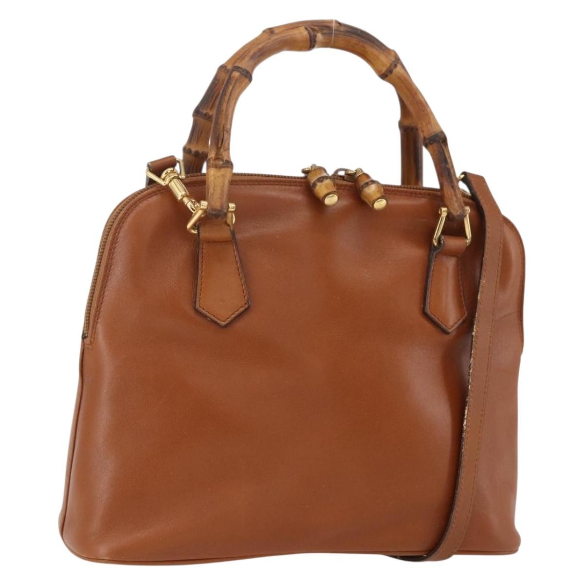 Gucci GUCCI Bamboo Hand Bag Leather 2way Brown Gold 000 1274 0290 Authentic 155221