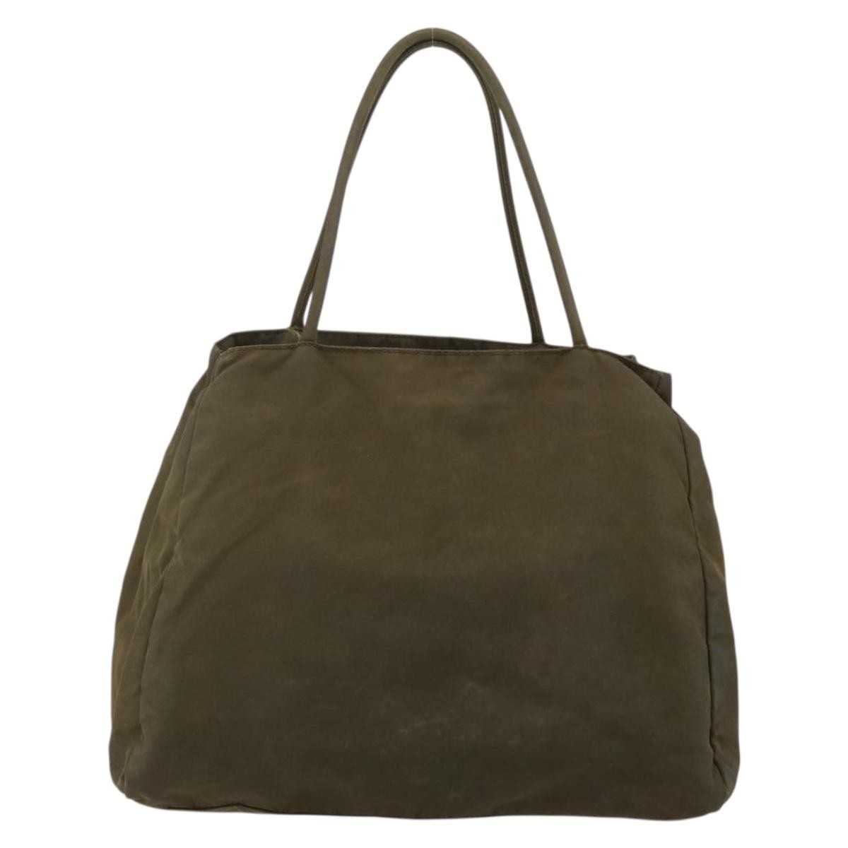 Prada PRADA Hand Bag Nylon Khaki Silver Authentic 175337