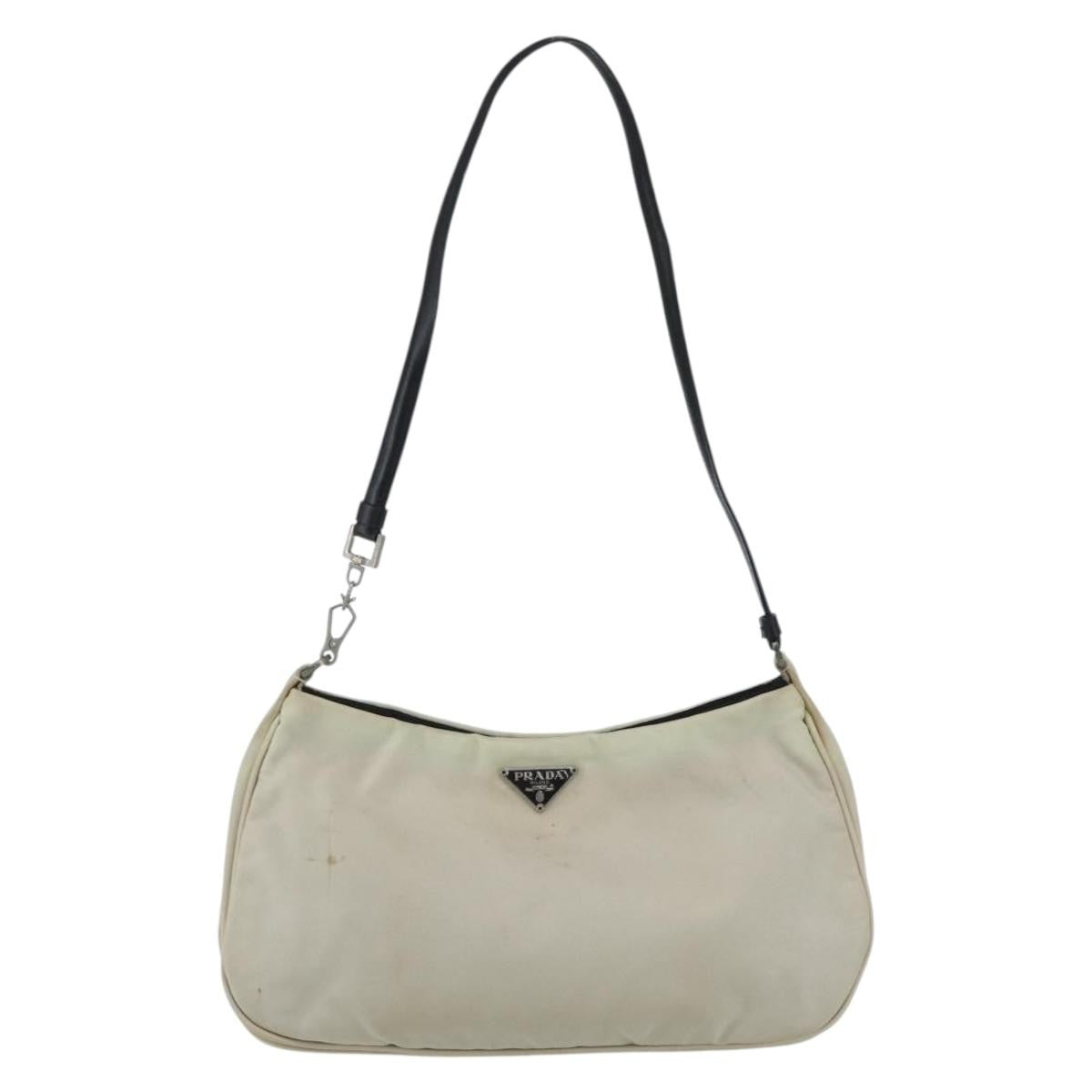 Prada PRADA Shoulder Bag Nylon Beige Silver Authentic 162128