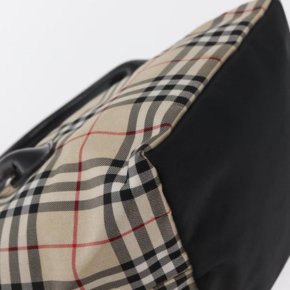 Burberry BURBERRY Nova Check Blue Label Hand Bag Nylon Beige Silver Authentic 169408