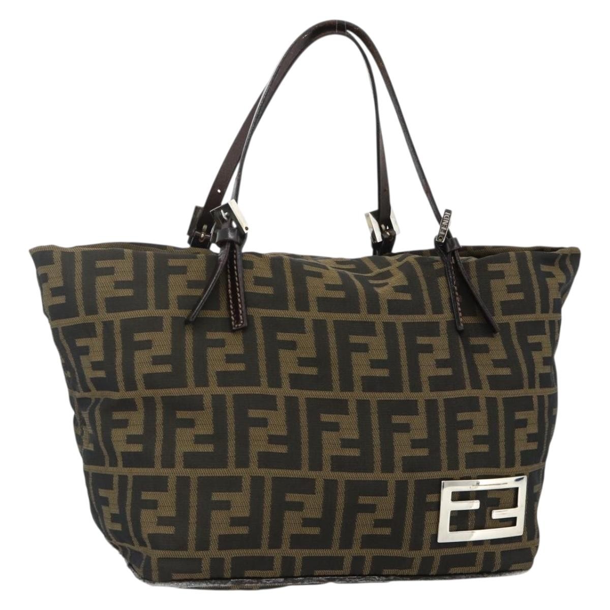 Fendi FENDI Zucca Canvas Hand Bag Black Brown Authentic 175169