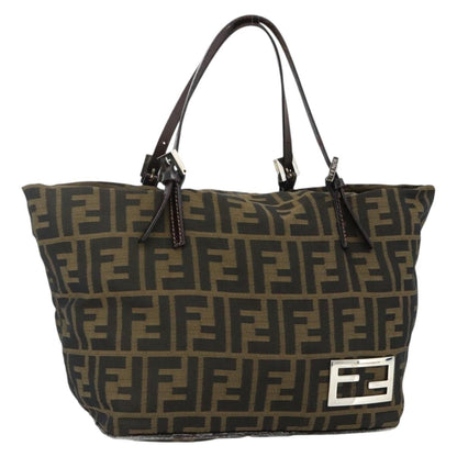 Fendi FENDI Zucca Canvas Hand Bag Black Brown Authentic 175169