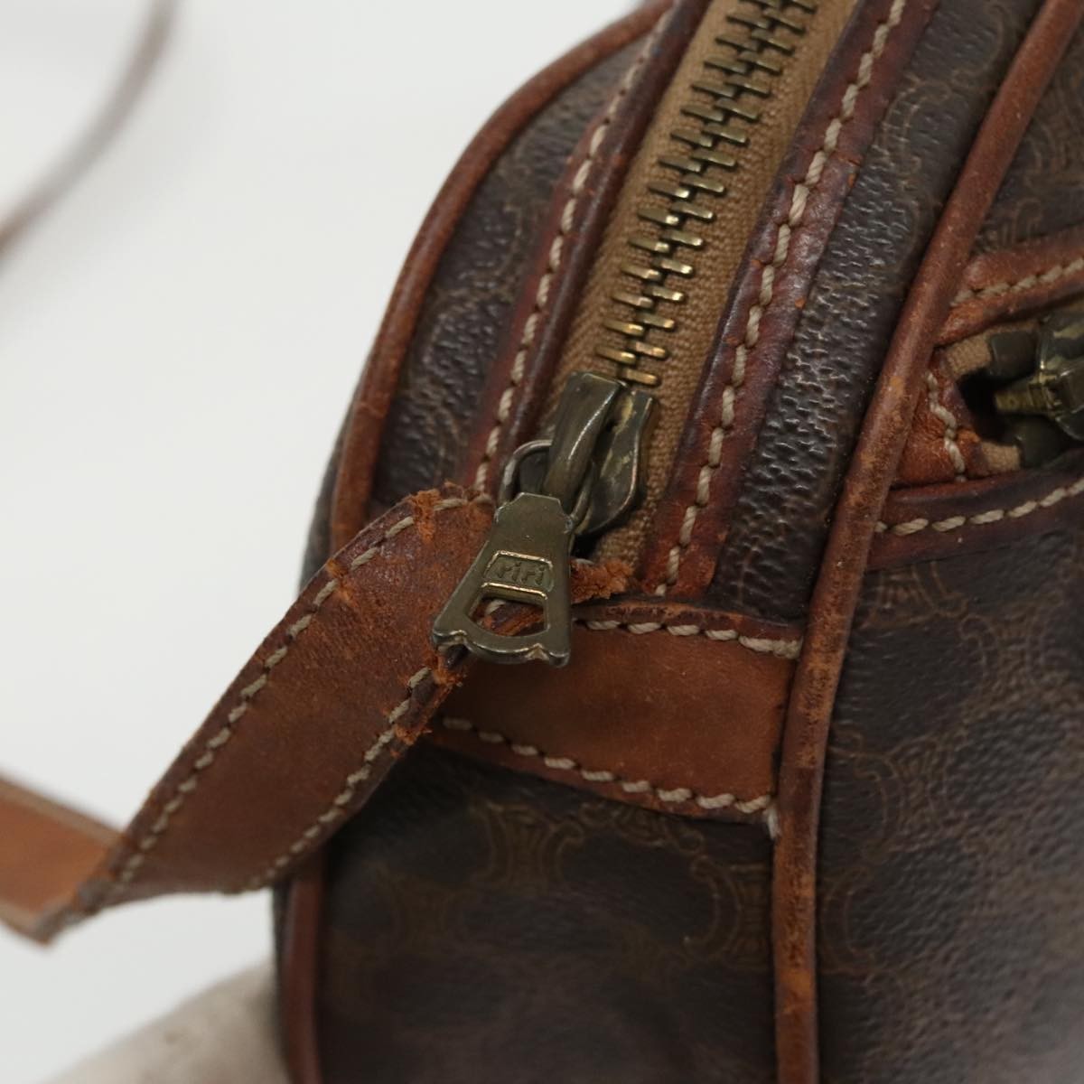 Celine CELINE Macadam Canvas Shoulder Bag PVC Leather Brown Gold Authentic bs19763